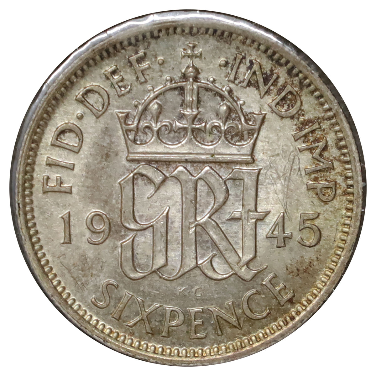 Great Britain 1945 6 Pence Almost Uncirculated (AU50)