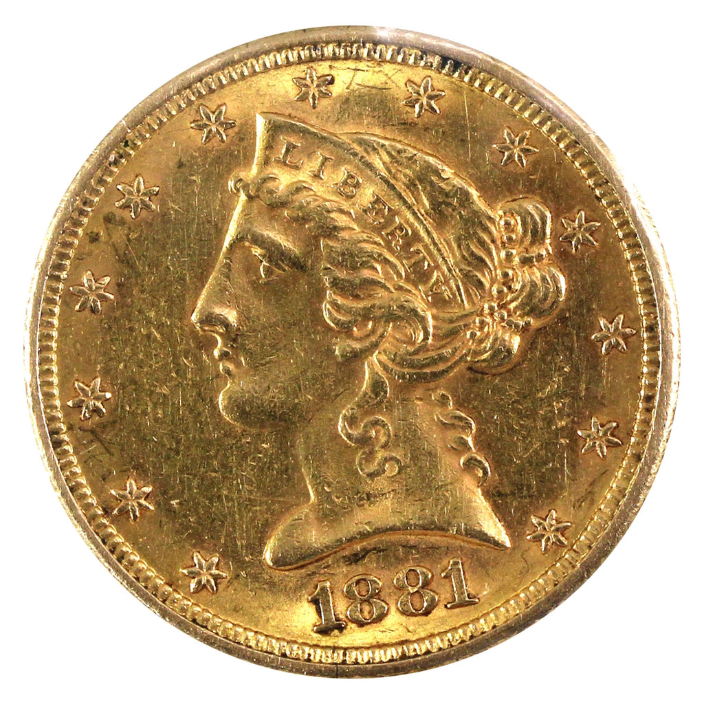 1881 USA $5 Gold 1/2 Eagle Almost Uncirculated (AU50)