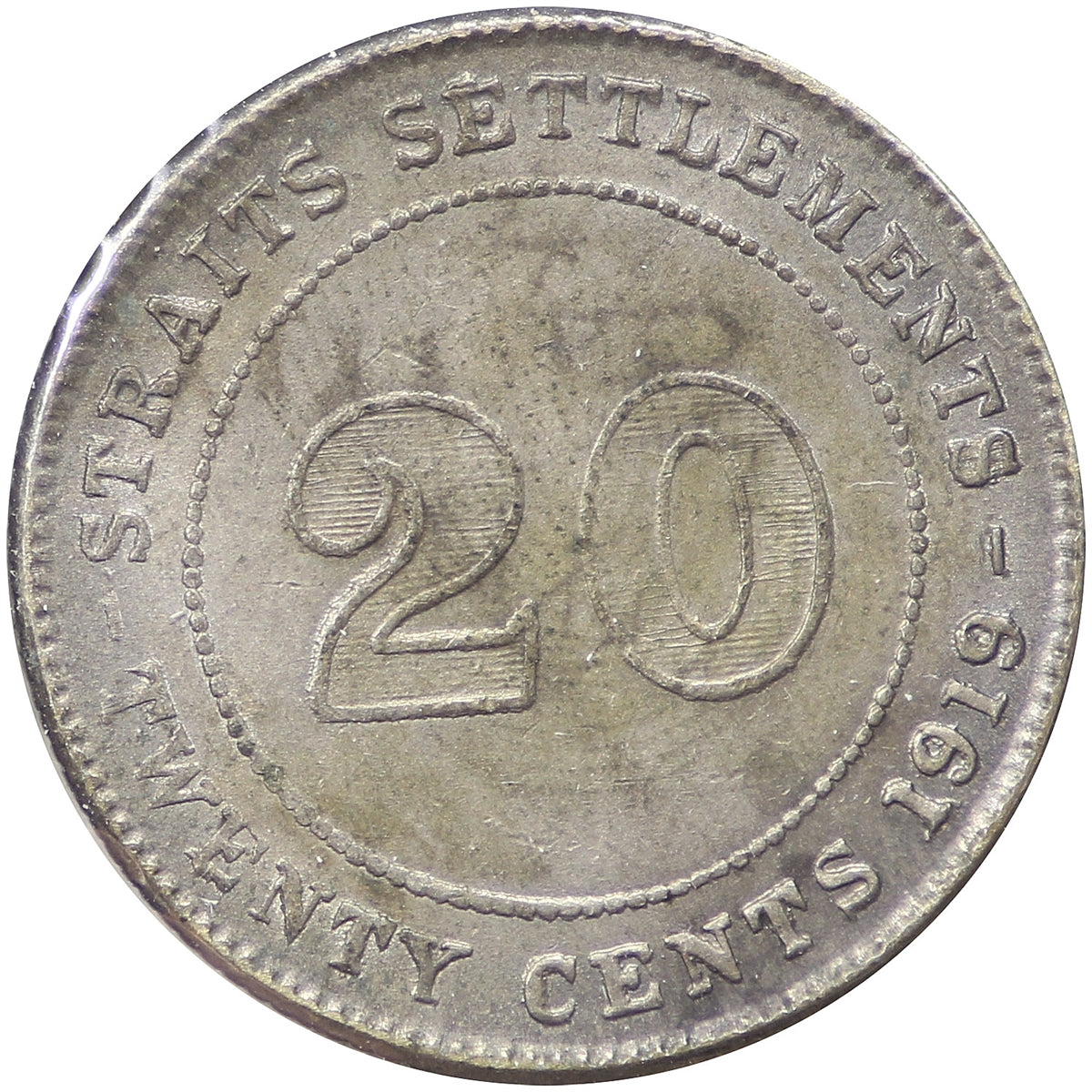 Straits Settlements 1919 20 Cents VF-EF (VF30)