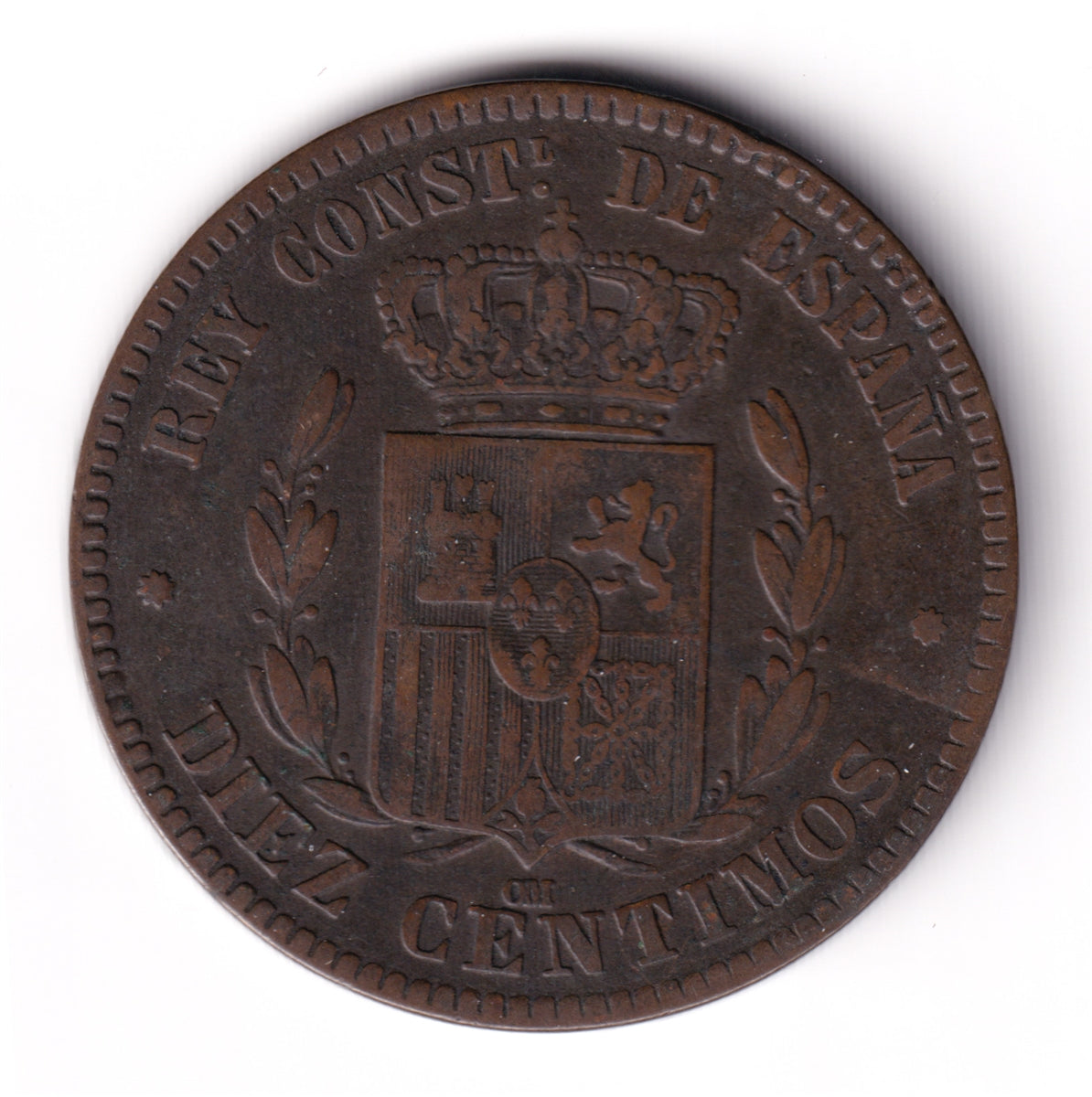 Spain 1878 OM 10 Centimos Extra Fine (EF40) $