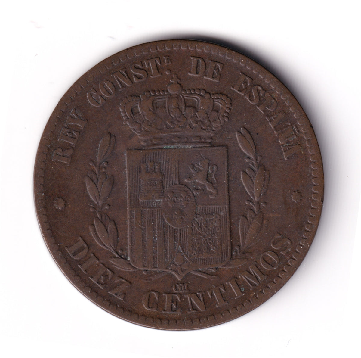 Spain 1877 OM 10 Centimos Extra Fine (EF40) $