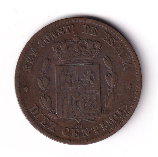 Spain 1877 OM 10 Centimos Extra Fine (EF-40) $