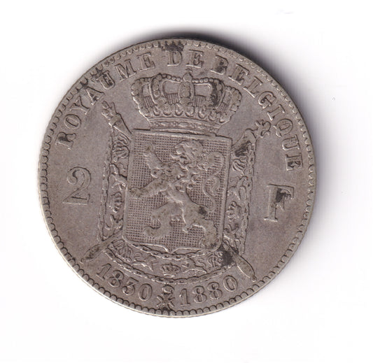 Belgium 1880 2 Francs Extra Fine (EF-40) $
