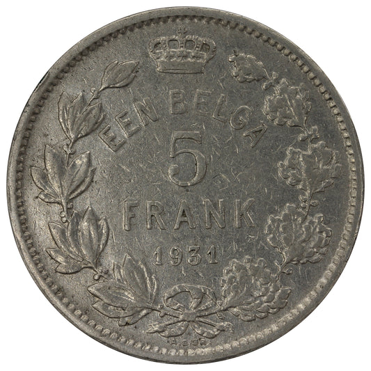 Belgium 1931 Dutch 5 Francs Extra Fine (EF40)