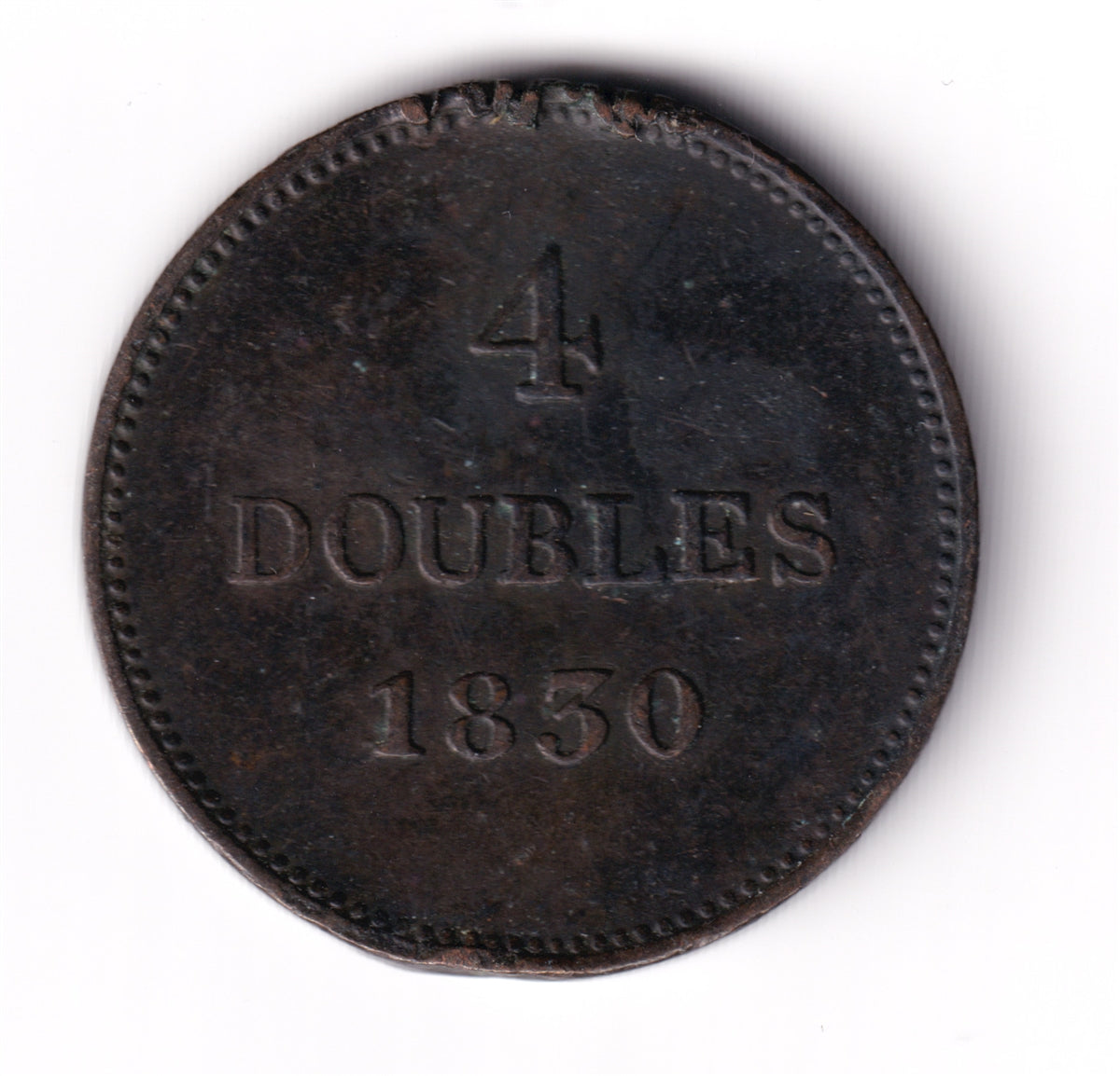 Guernsey 1830 4 Doubles Almost Uncirculated (AU50) $