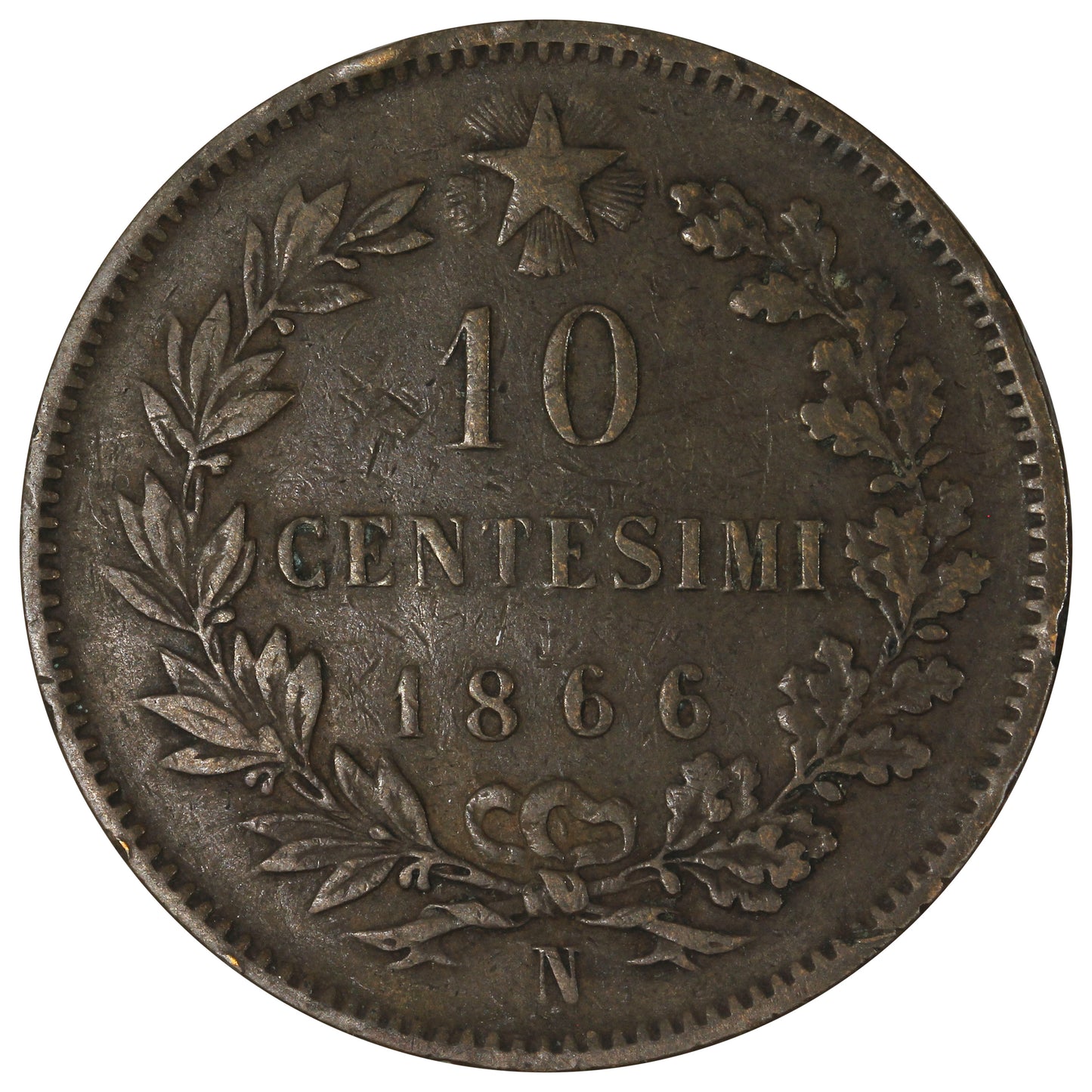 Italy 1866N 10 Centesimi Very Fine (VF20)
