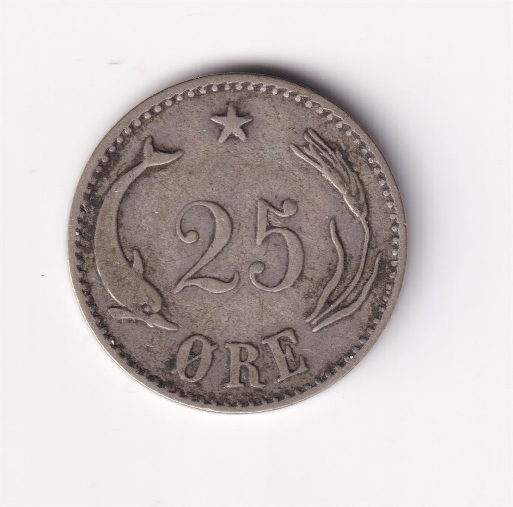 Denmark 1891H-CS 25 Ore VF-EF (VF30) $