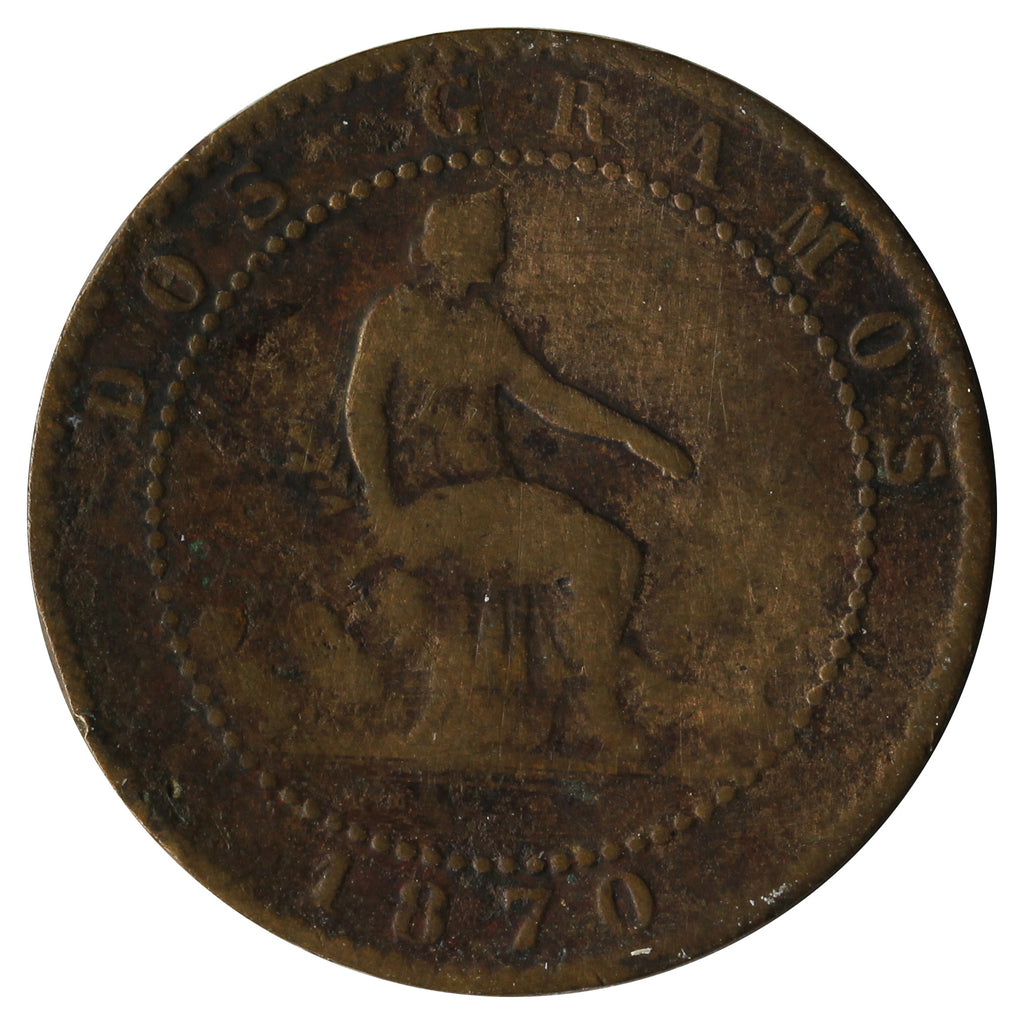 Spain 1870OM 2 Centimos Extra Fine (EF40)
