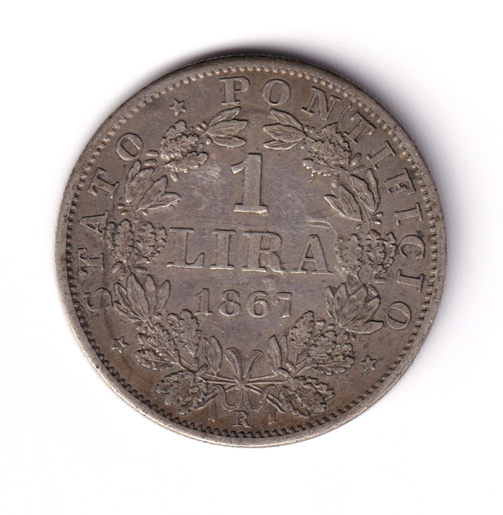 Italy 1867R Papal Lira Almost Uncirculated (AU50)