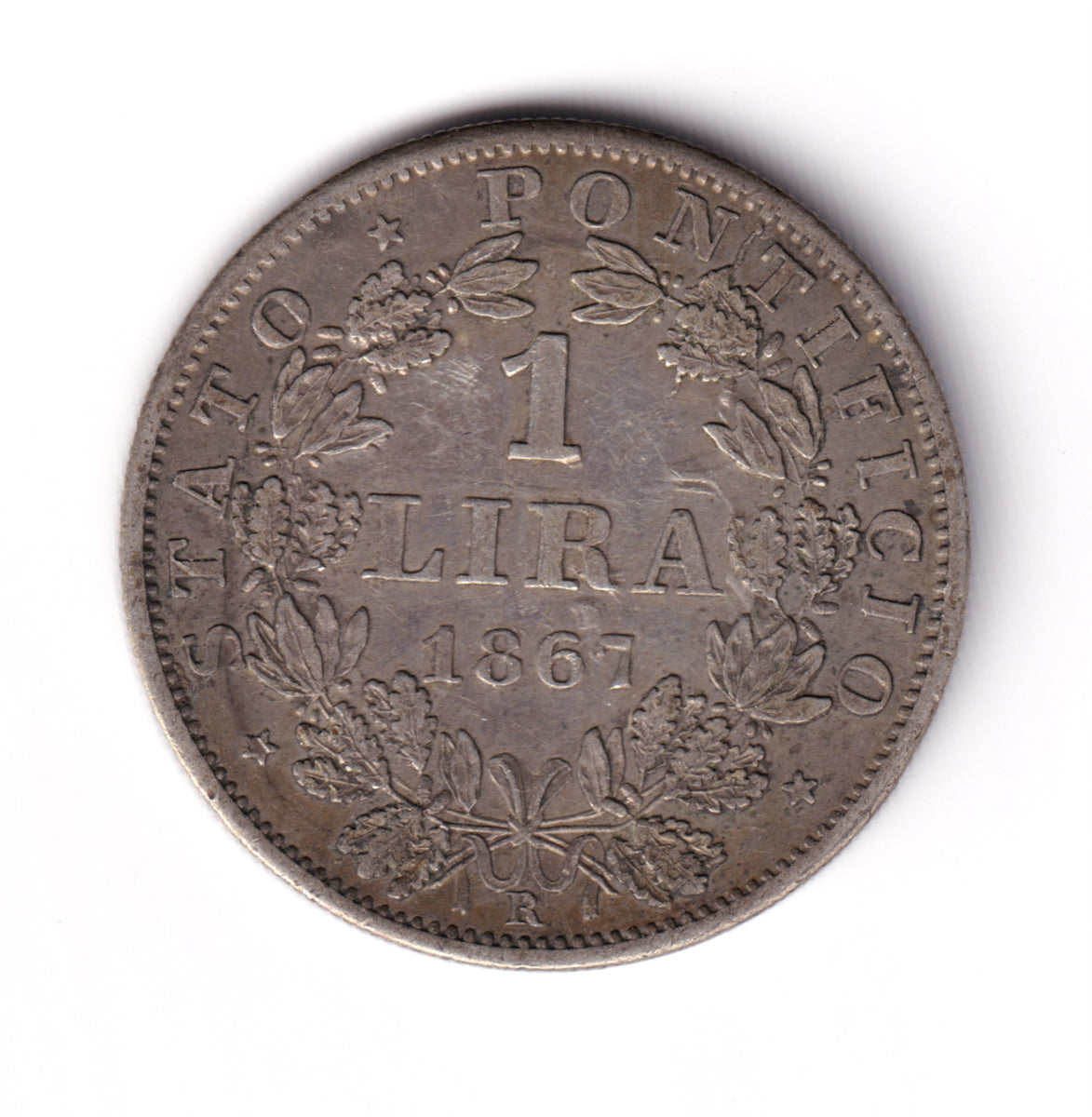 Italy 1867R Papal Lira Almost Uncirculated (AU50)