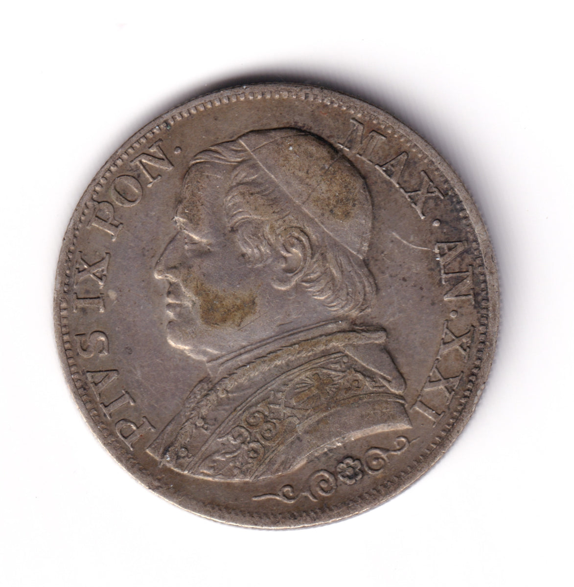 Italy 1867R Papal Lira Almost Uncirculated (AU50)