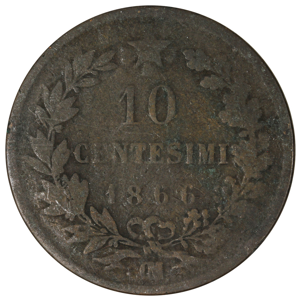 Italy 1866OM 10 Centesimi F-VF (F15)