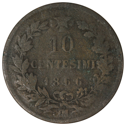 Italy 1866OM 10 Centesimi F-VF (F-15)