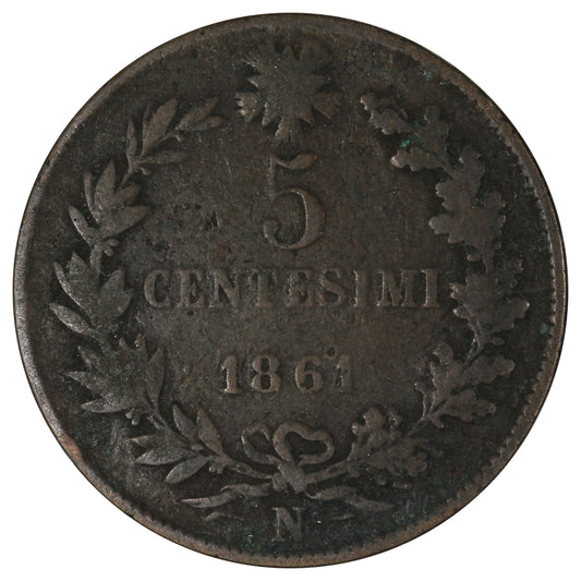 Italy 1861N 5 Centesimi Very Fine (VF-20)