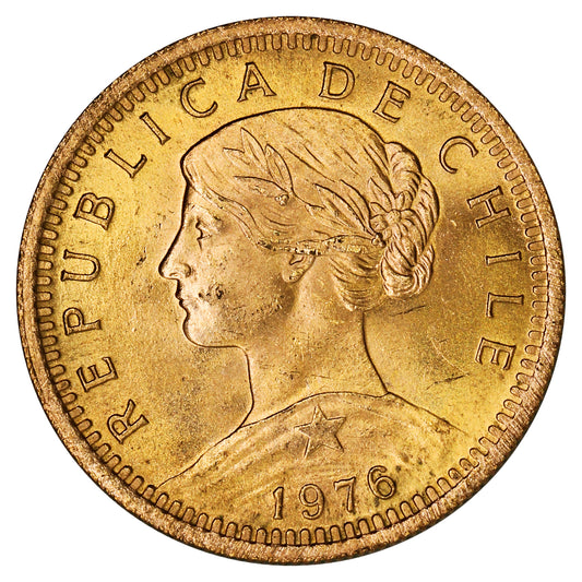 Chile 1976 Gold 20 Pesos Choice Brilliant Uncirculated (MS64)