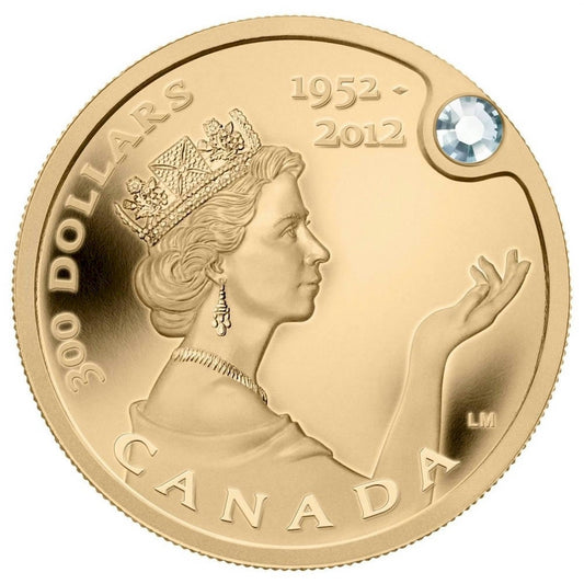 2012 Canada $300 Queen's Diamond Jubilee Pure Gold Coin with Canadian Diamond (No Tax)