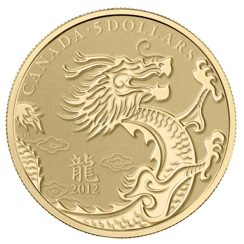 2012 Canada $5 Year of the Dragon 1/10oz. $5 Pure Gold Coin (No Tax)