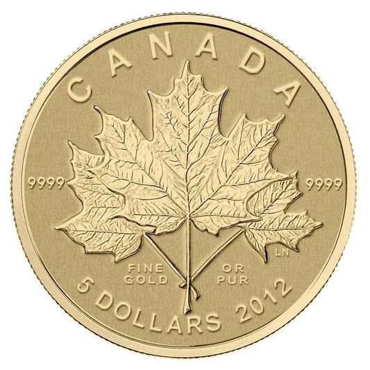 2012 Canada $5 Maple Leaf Forever 1/10thoz. Gold (No Tax)