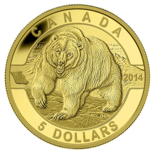 2014 $5 O Canada  - Grizzly Bear 1/10oz Pure Gold (No Tax)