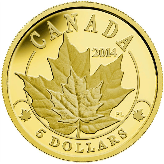 2014 Canada $5 Overlaid Majestic Maple Leaves 1/10oz Pure Gold Coin (No Tax)