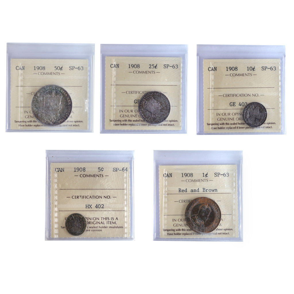 RARE 1908 Canada Specimen Set ICCS Certified SP63 & SP64 - Only 1,000 Minted!