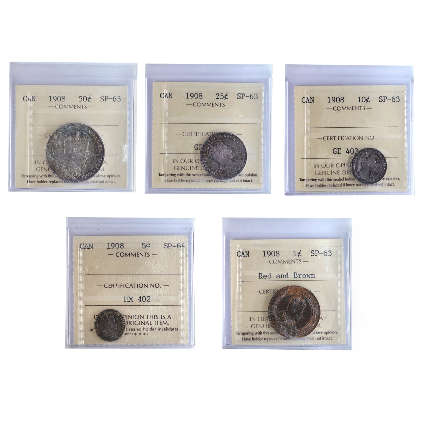RARE 1908 Canada Specimen Set ICCS Certified SP63 & SP64 - Only 1,000 Minted!