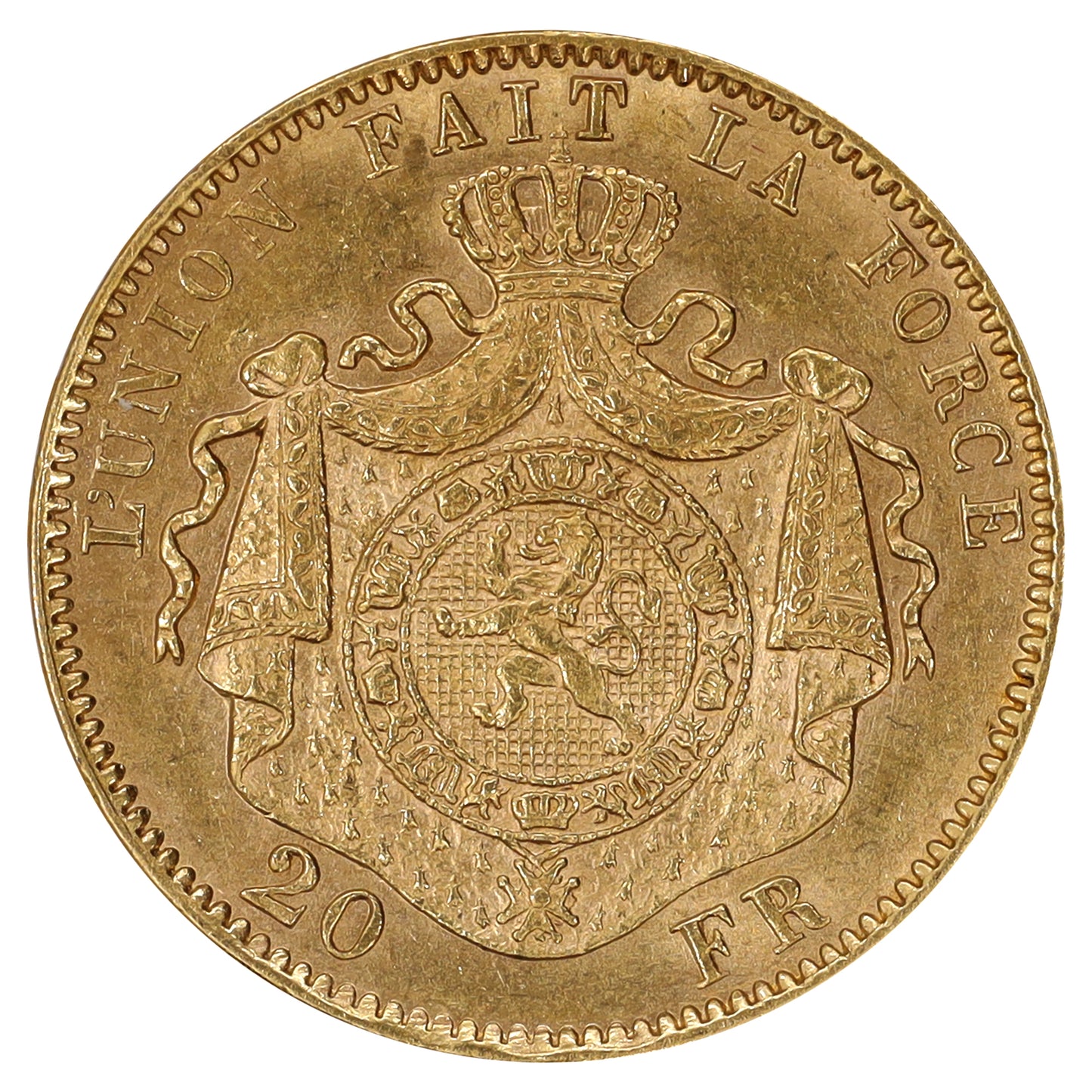 Belgium 1878 Gold 20 Francs AU-UNC (AU55)