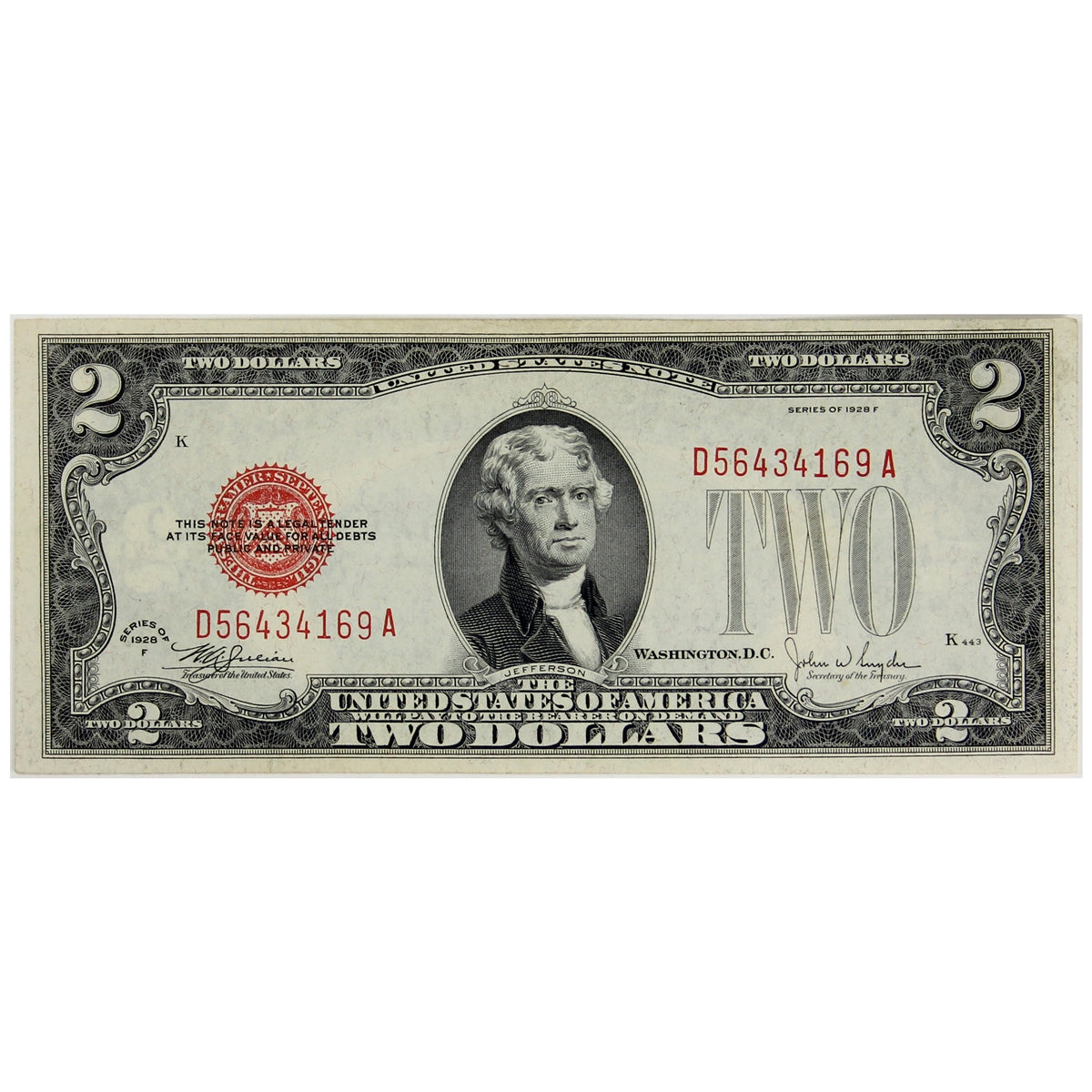 USA 1928F $2 Note, FR #1507, Julian-Snyder, EF