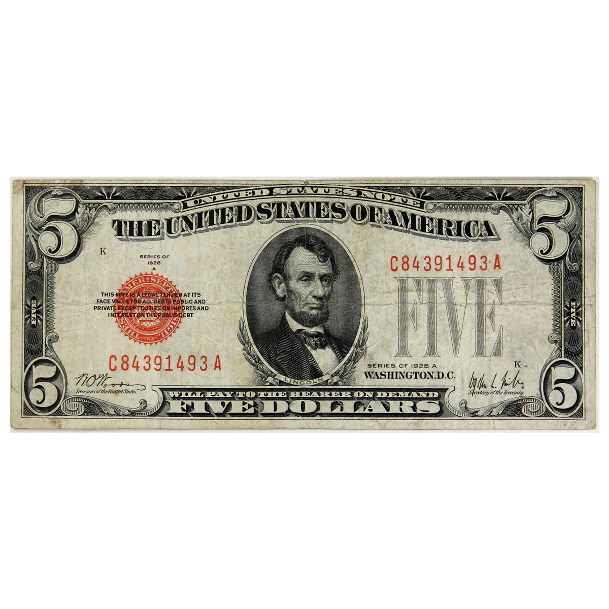 USA 1928A $5 Note, FR #1526, F-VF