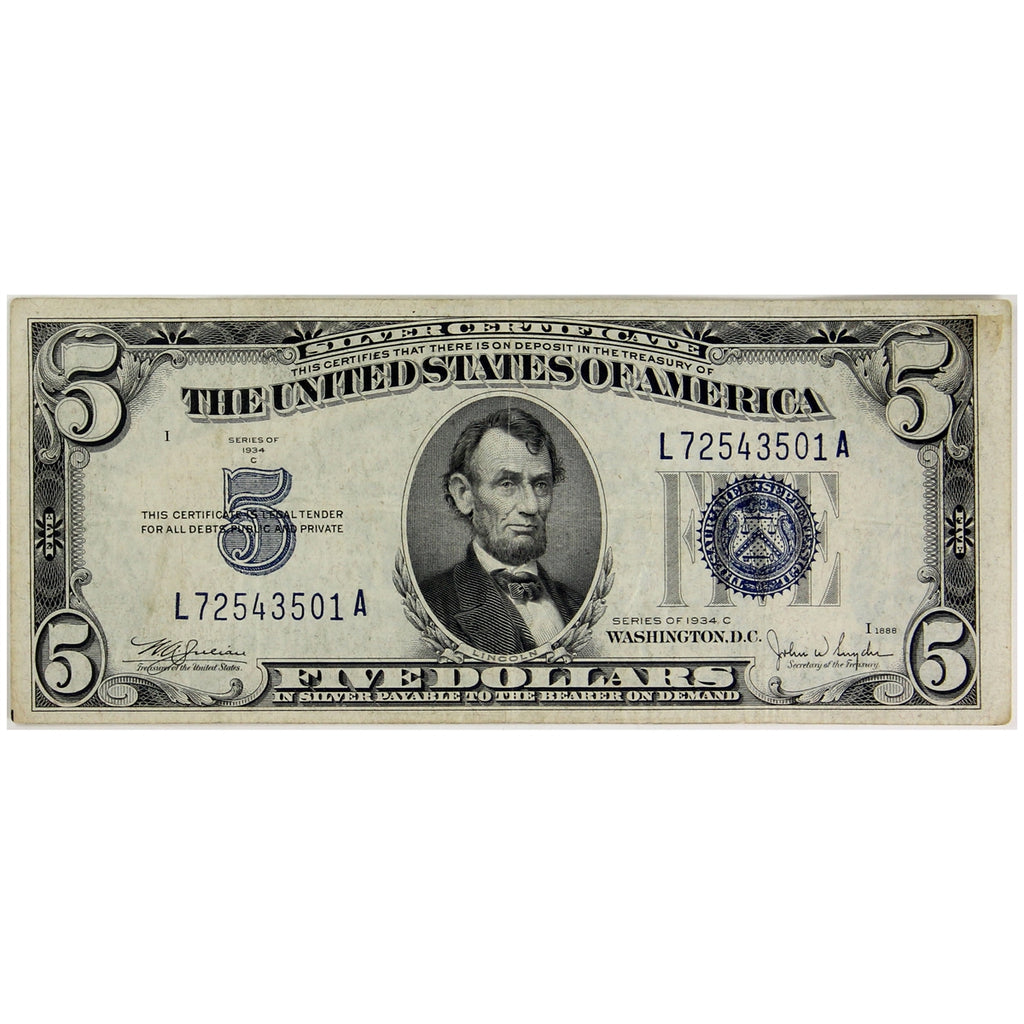 USA 1934C $5 Note, FR #1653, VF-EF
