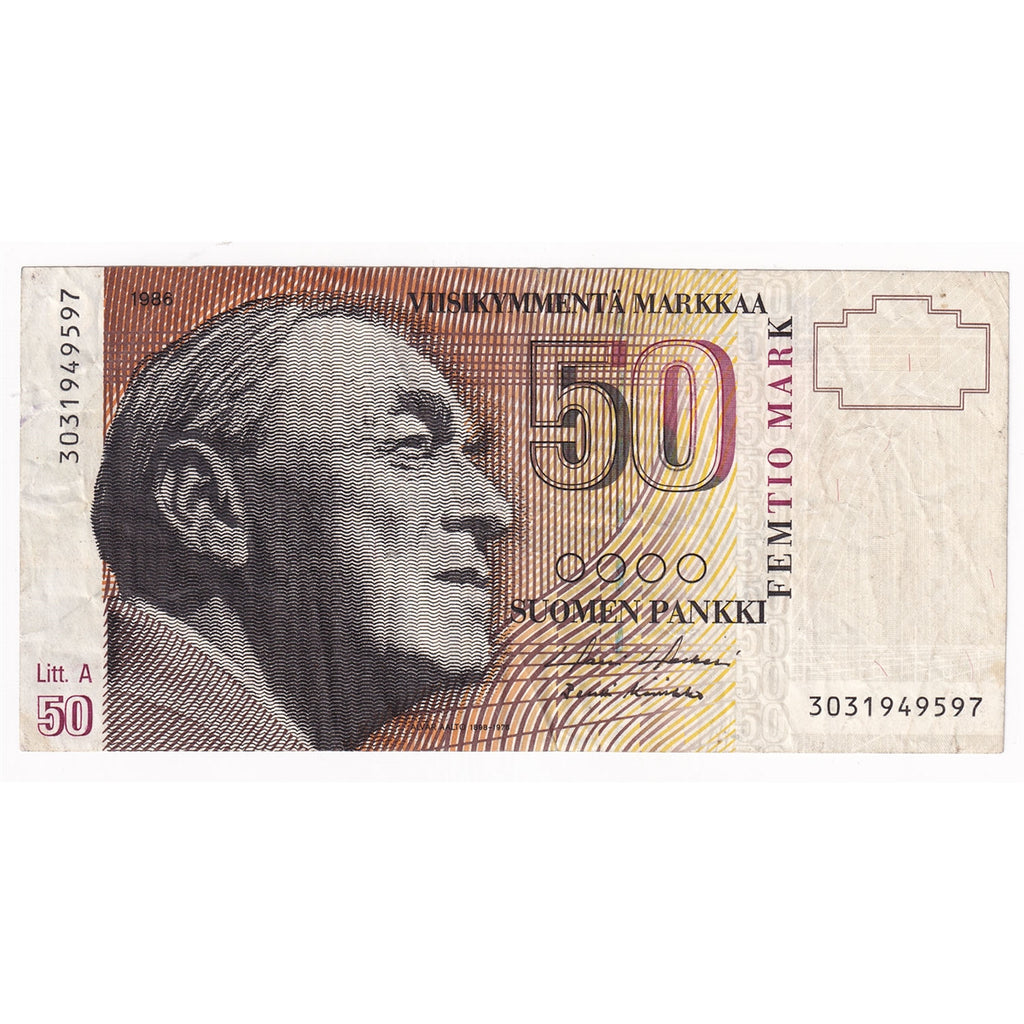 Finland 1986 50 Markkaa Note, Pick #118 Litt. A, VF