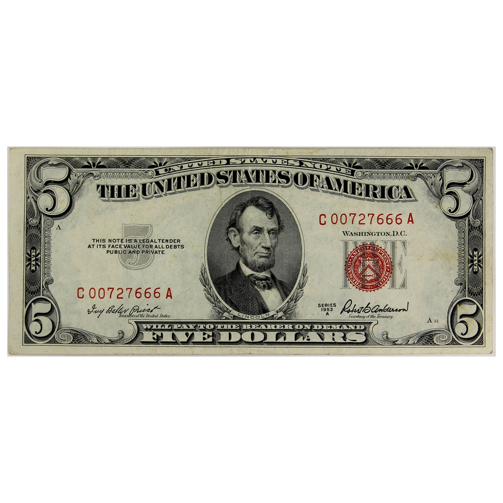 USA 1953A $5 Note, FR #1533, Priest-Anderson, VF-EF