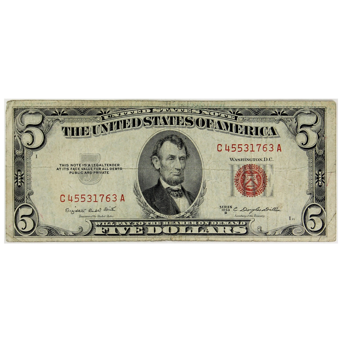 USA 1953B $5 Note, FR #1534, F