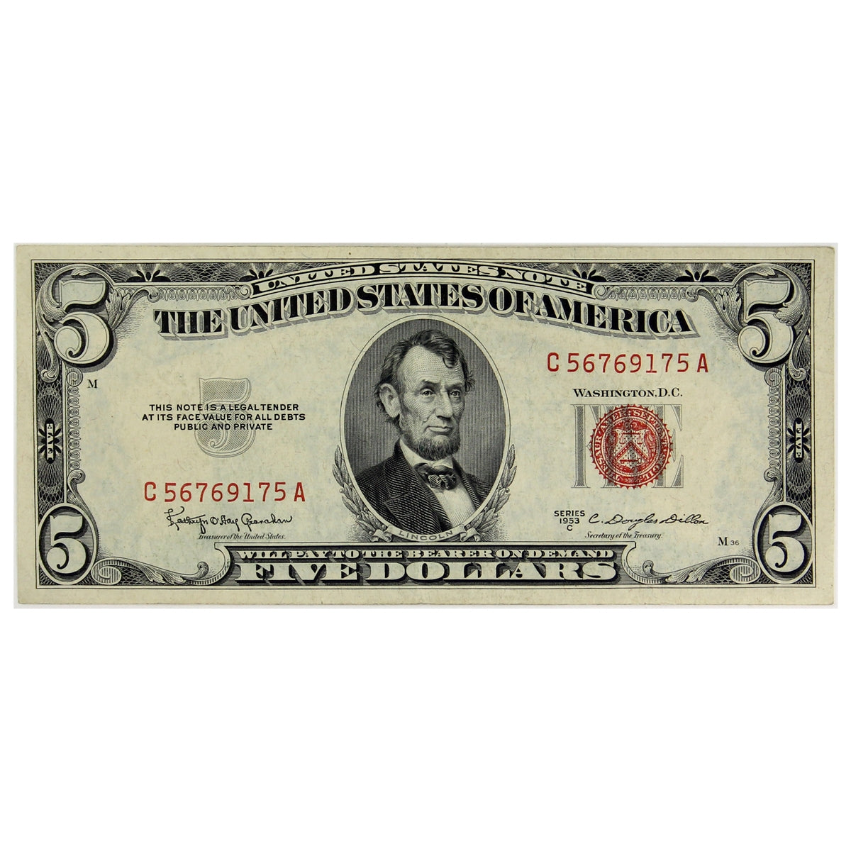 USA 1953C $5 Note, FR #1535, VF-EF