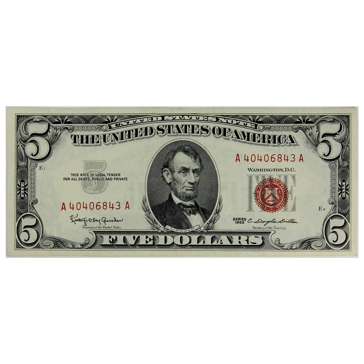 USA 1963 $5 Note, FR #1536, Granahan-Dillion, VF-EF