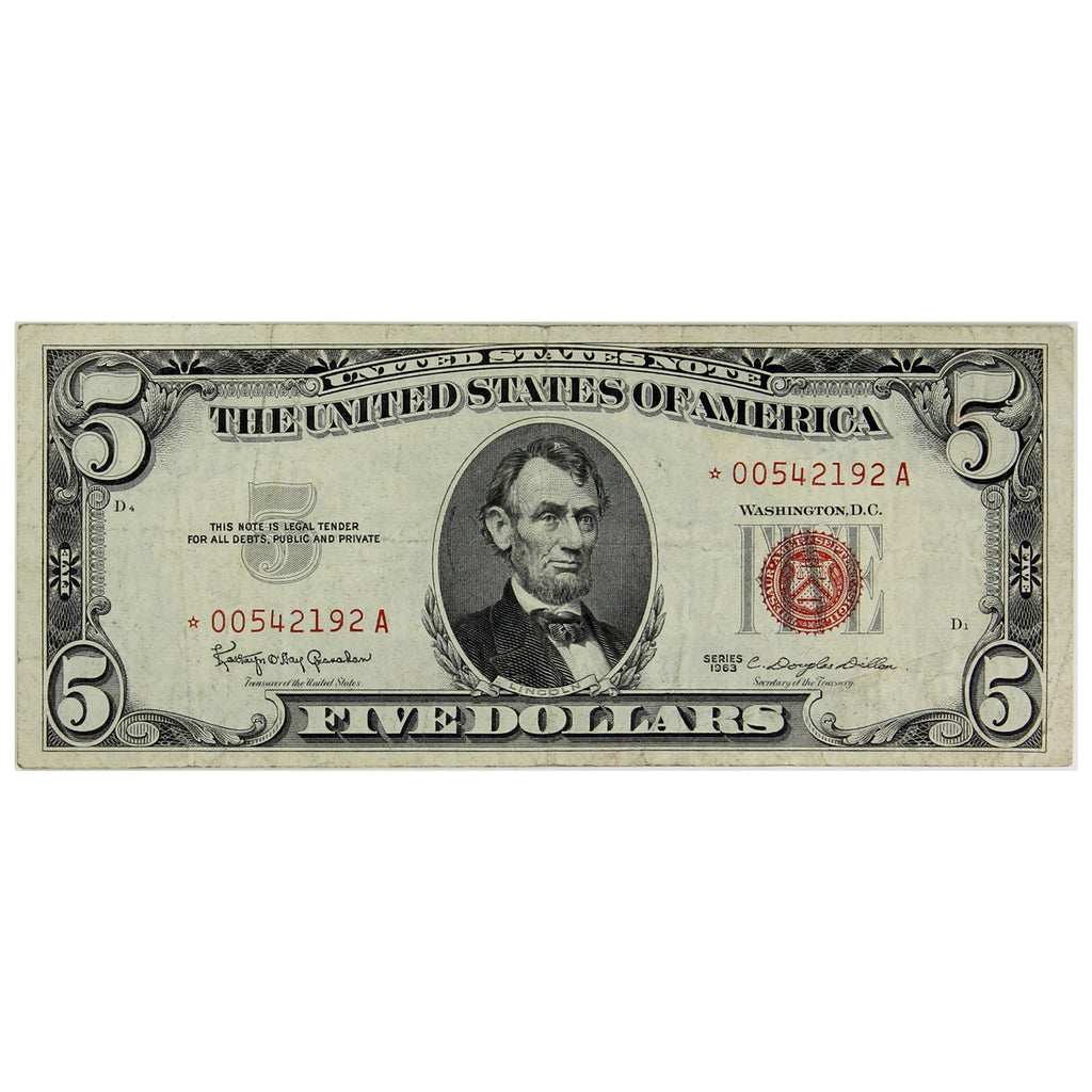 USA 1963 $5 Note, FR #1536*, Granahan-Dillion, Star Note, VF