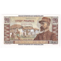 St. Pierre & Miquelon 1950-60 20 Francs Note, Pick #24, UNC