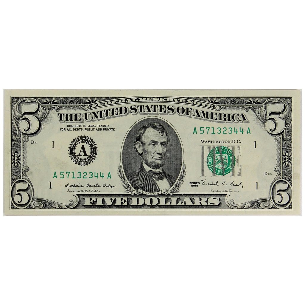 USA 1988 $5 Note, FR #1979A, AU-UNC