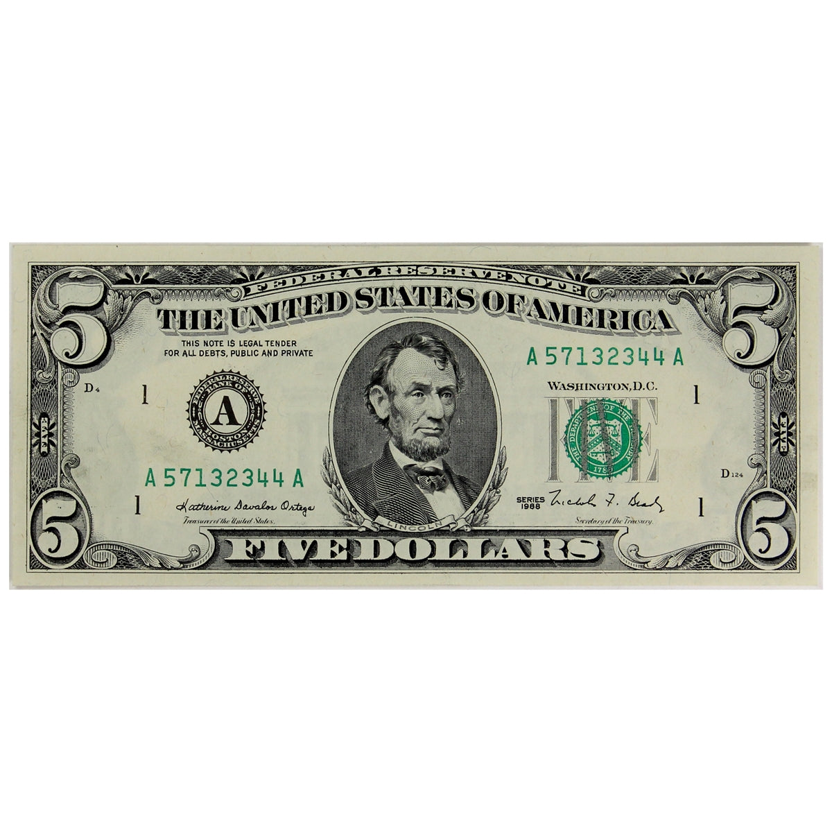 USA 1988 $5 Note, FR #1979A, AU-UNC