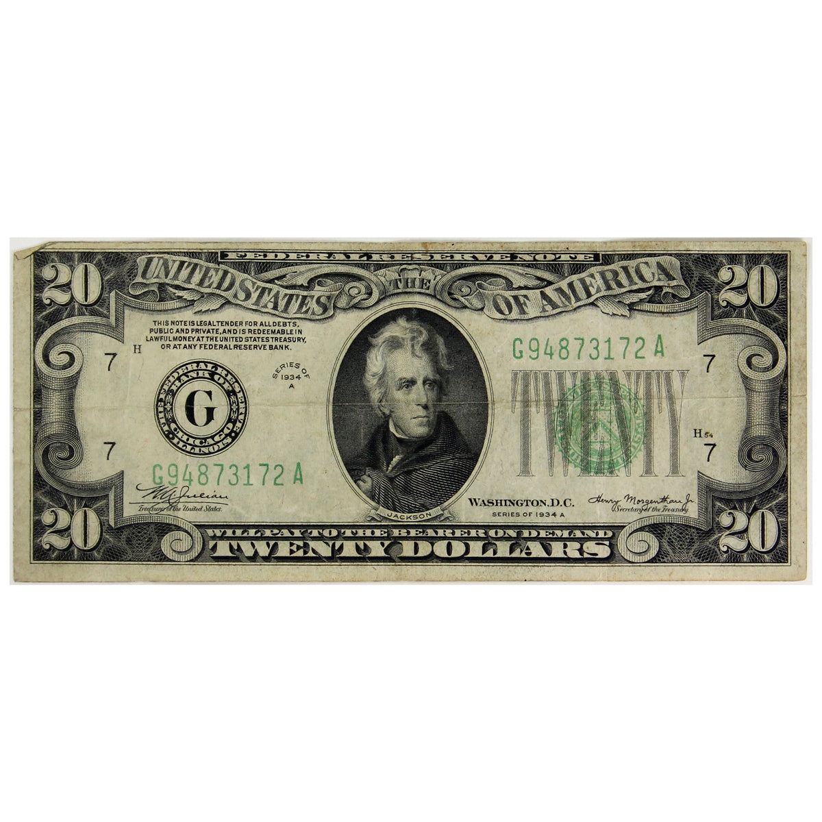 USA 1934A $20 Note, FR #2055G, Chicago, VF