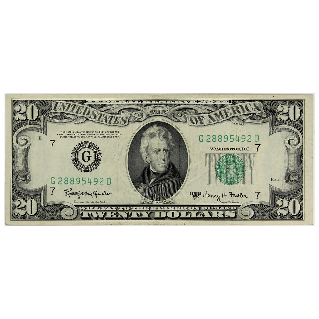 USA 1950E $20 Note, FR #2064G, Chicago, VF