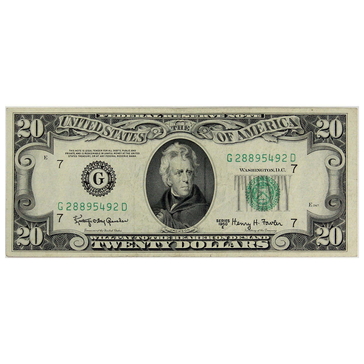 USA 1950E $20 Note, FR #2064G, Chicago, VF