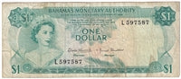 Bahamas 1968 1 Dollar Note, Pick #27a, F-VF
