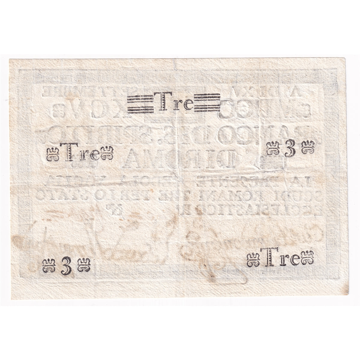 Italian States 1795 3 Scudi Note, Pick #S377, VF-EF (stain)