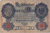 Germany 1909 20 Mark Note, Pick #37, VG-F (tear)