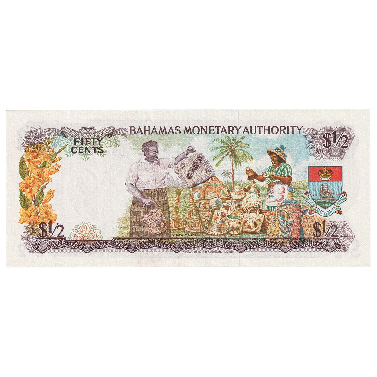 Bahamas 1968 1/2 Dollar Note, Pick #26a, AU-UNC
