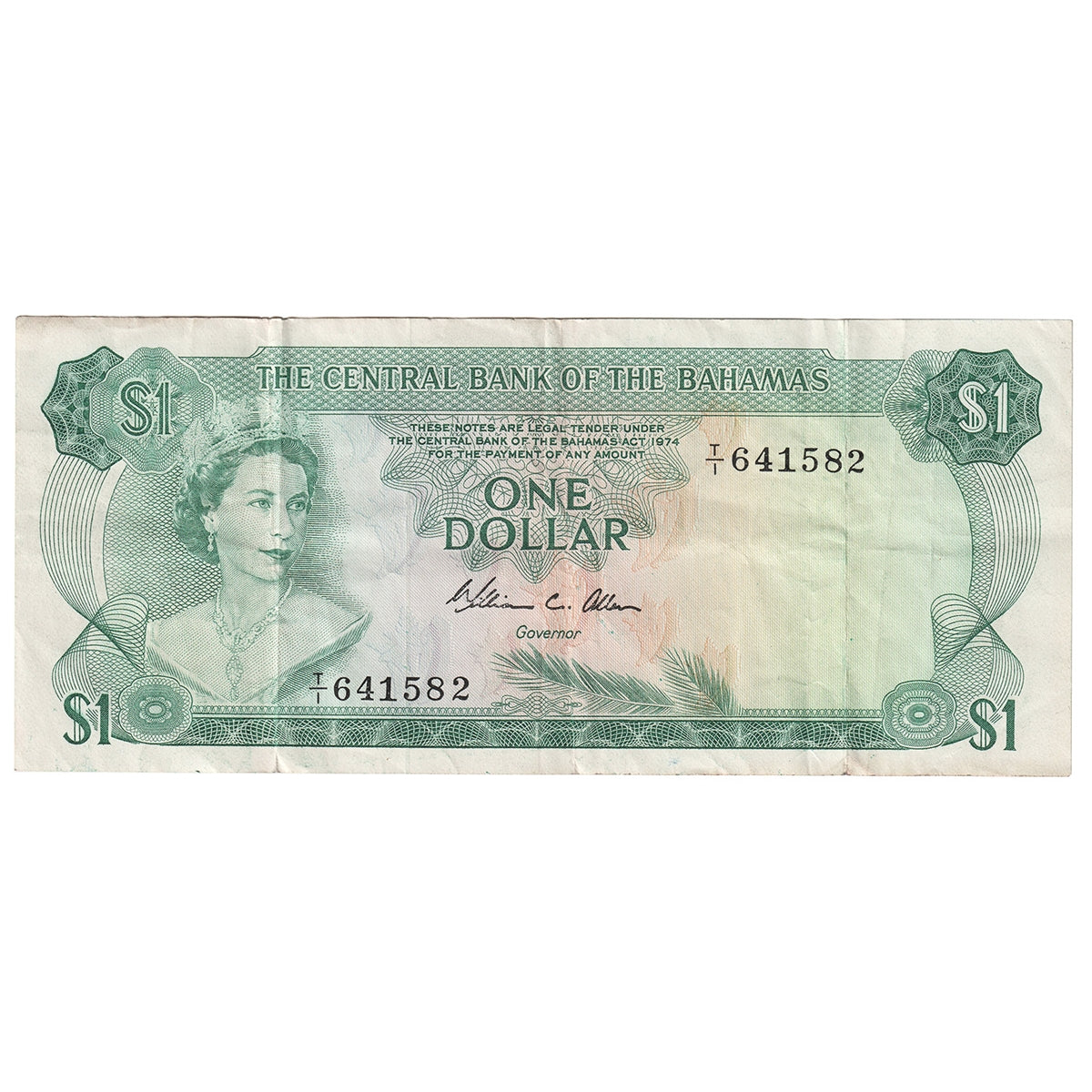 Bahamas L. 1974 1 Dollar Note, Pick #35b, Allen, VF-EF