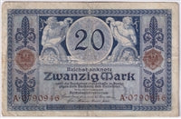 Germany 1915 20 Mark Note, Pick #63 F