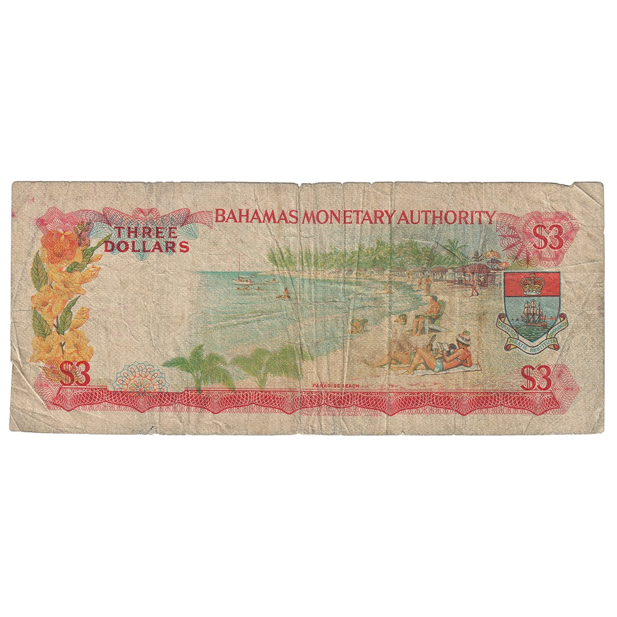 Bahamas L. 1968 3 Dollar Note, Pick #28a, Circ
