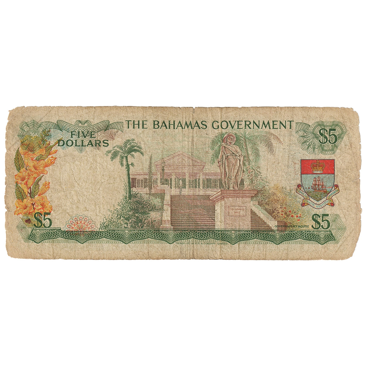 Bahamas 1965 5 Dollar Note, Pick #20a, Circ